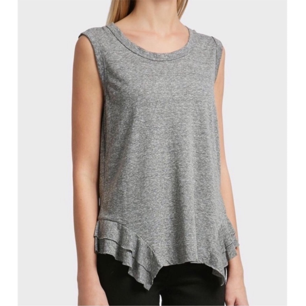 Current/Elliot The Tier Cotton Muscle Tee Heather Grey Ruffle Tank Size Large